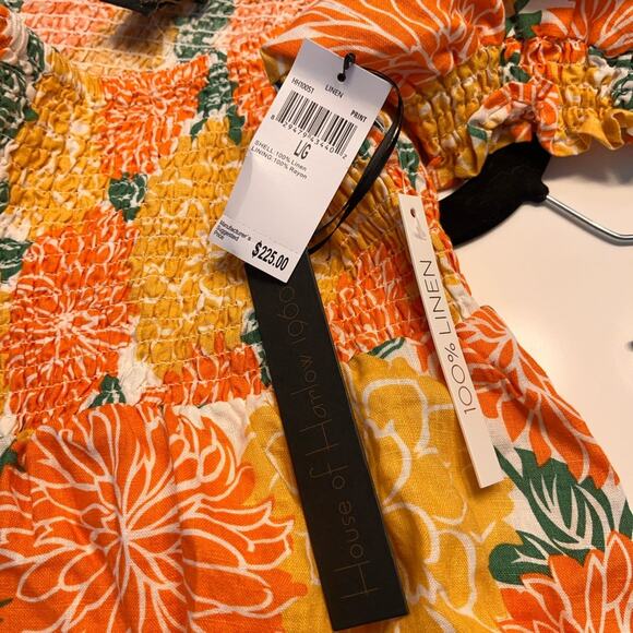 NWT House of Harlow 1960 Tropical Print Linen Puff Sleeve Babydoll Mini Dress - Picture 9 of 13